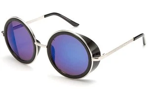 Blue Flash Mirror Lens Sunglasses Steampunk Vintage Retro Round Lens UV 100% - Picture 1 of 1