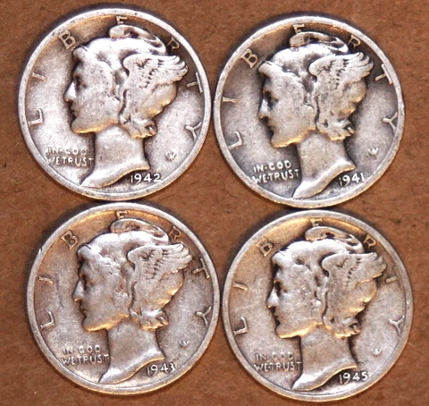 (4) Mercury Dimes - 1941D 1942D 1943D 1945S - #3117V - FREE SHIPPING Cover