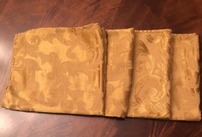 Set of 4 Gold Damask Easy Care Machine Washable Cloth Napkins 18” x 18.5”  - Image 1 of 4