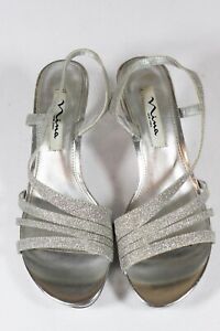 New NINA Women's Silver Glitter Sandals NEELY Platform Heels Wedding Size 8 M