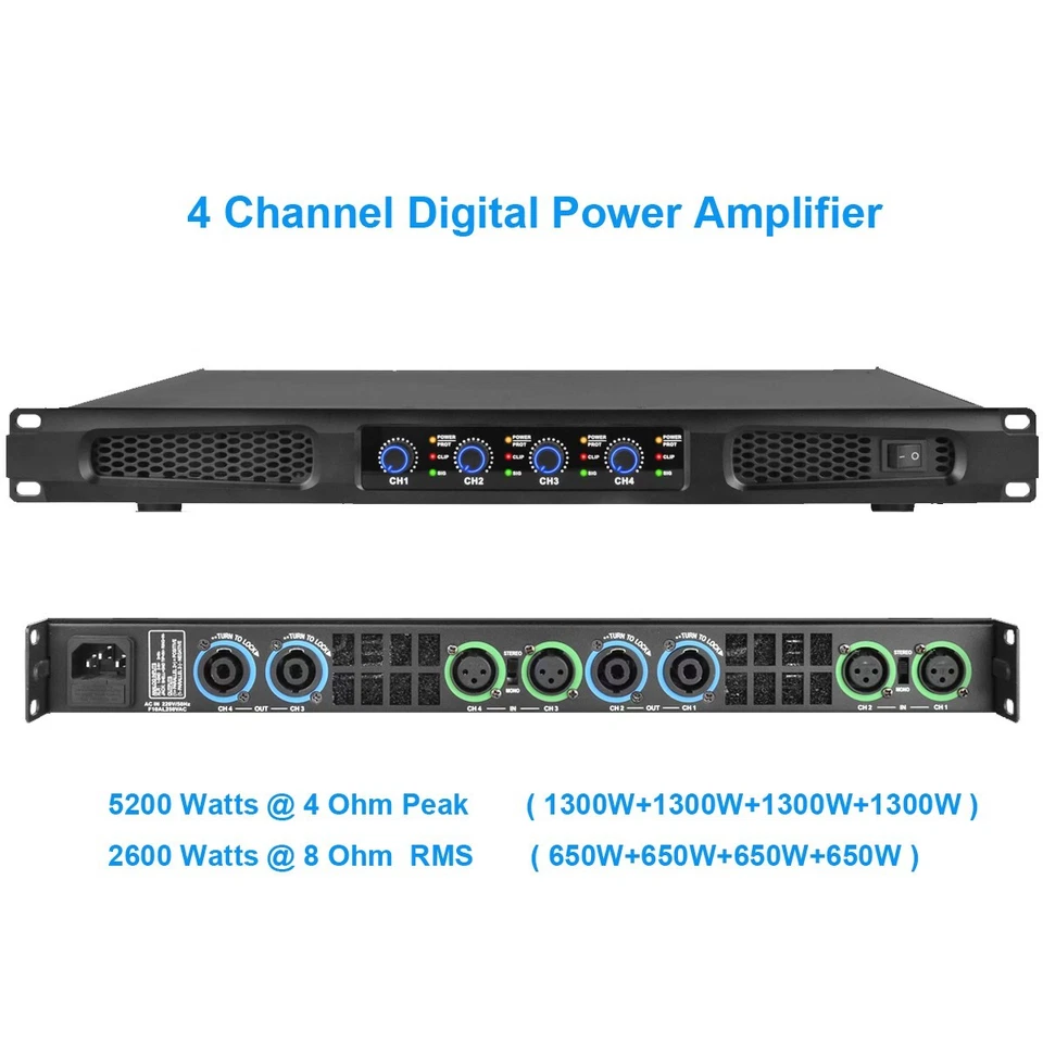 High-Tech 5200W 4 Channel Class D Digital Power Amplifier 5200 Watts PEAK Output - Image 1 of 4