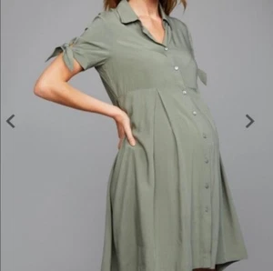 Pietro Brunelli Milano Size S Button Down Maternity Shirt Dress Green Tie Sleeve - Picture 1 of 12