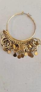 Gold Coin Hoop Earings 1 5/8", Very Nice, Looks Expensive, Not Solid Gold - Picture 1 of 3