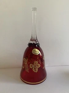 Glass Bell-Vintage Bohemian Crystal Red With Gold Accents - Picture 1 of 10