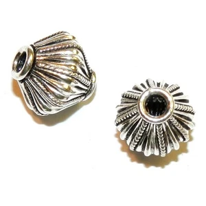 MB687 Antiqued Sterling Silver 13mm Fluted Ribbed Bicone Metal Focal Bead 2pc - Picture 1 of 3