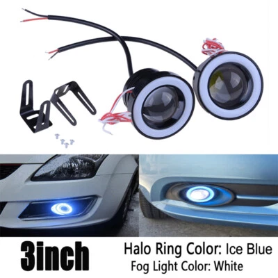 Proyector de luz antiniebla azul hielo COB de 3" 76 mm lámpara de coche halo ojos de ángel LED universal Foto 1 de 4