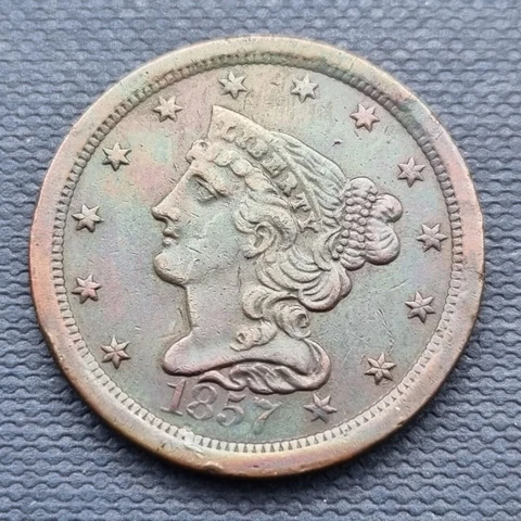 1857 Braided Hair Half Cent 1/2 Cent Higher Grade AU Details #50730 Cover