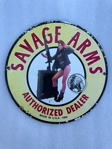 Savage Arms 10" diametro sinlge segno smaltato porcellana lato - Foto 1 di 2