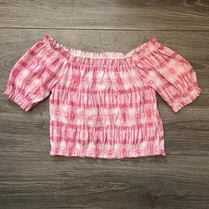 Top Zara Niña Talla 11 12 Rosa Blanco Manga Corta Abullonada - Imagen 1 de 6