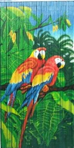 Natural Bamboo Beaded Curtain Double Parrot Scene Beads Window Doors Divider