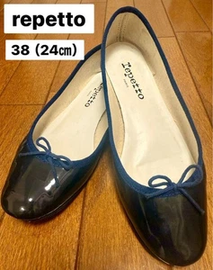 Rare Repetto Cendrillon Navy Blue Leather Ballet Flats Women's US 7 (EU 38) Auth - Picture 1 of 8