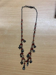 COLLAR VINTAGE DIJES TONO PLATA Y PIEDRAS ROJAS 18 GRAMOS 24cm LARGO (P3) - Imagen 1 de 4