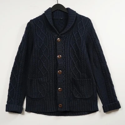 Cárdigan Suéter Suéter Cuello Chal Tejido con Cable Lana Muji Estilo Pescador Para Hombre Pequeño Foto 1 de 4
