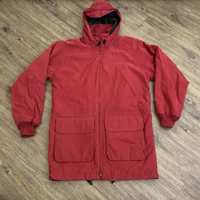 Chaqueta Parka Roja de Colección Orvis Con Capucha Forrada de Vellón Cremallera Completa Para Hombre Mediana M Foto 1 de 4