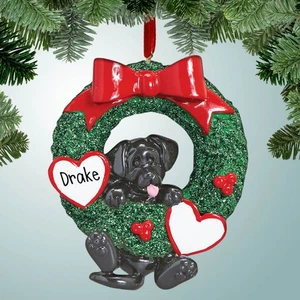 Black Lab Hanging from Wreath - Dog - New Puppy - Pet - Ornament - Picture 1 of 1