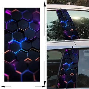 Pair of Geometric Pattern Glow Car Door B Pillar Decals Center Column Sticker - Bild 1 von 10