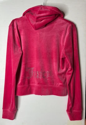 NWT JUICY COUTURE Velour Zip Hoodie Jacket Track Sweatshirt Logo Crystals Pink M - Image 1 of 4