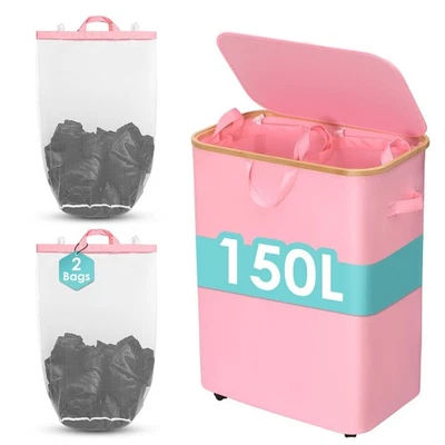 Laundry Basket with Wheels, 150L Large Clothes Hamper for Laundry, Collapsibl... - Image 1 of 4