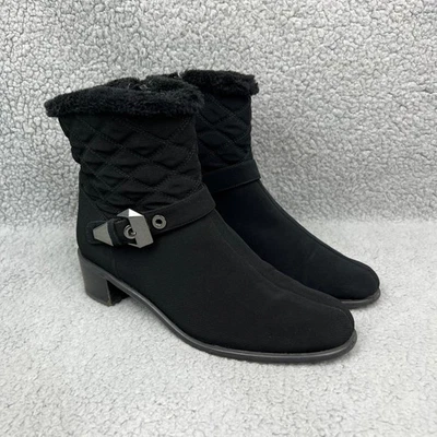 Stuart Weitzman Boots Womens 8 Shoes Black Furgorby Ankle Booties Buckle Heels 2 - Image 1 of 4