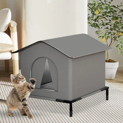 Winter Cat House, Insulated Outdoor Winter Cat Kennel, Outdoor Shelter with Hut