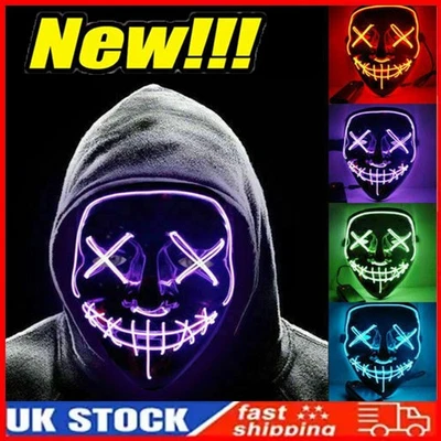 Neon Stitches LED Mask Wire Light Up Costume Purge Party Cosplay Halloween Masks - Image 1 of 4