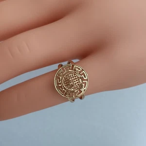Anillo solitario de oro amarillo de 18 quilates talla 5 diseño griego Power 750 NUEVO - Imagen 1 de 8