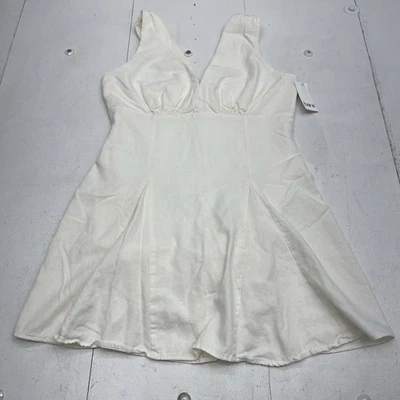 Mini vestido para mujer Bar III blanco crema cuello en V sin mangas mezcla de lino talla grande Foto 1 de 4
