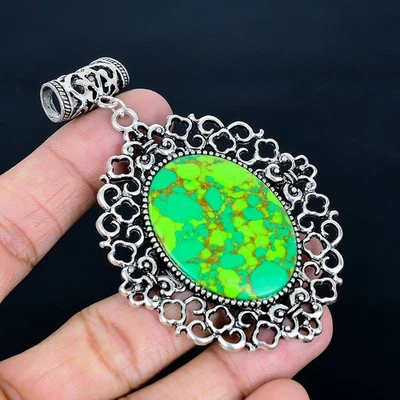 Colgante hecho a mano enchapado en plata 925 turquesa verde cobre de 3,35" Foto 1 de 3