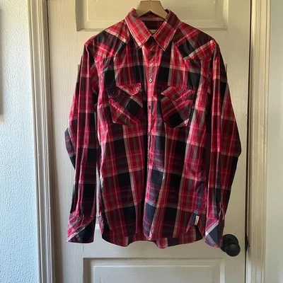 Ted Baker Shirt - Button Up Western Plaid Long Sleeve - Mens Large 4 - Red Multi - Image 1 of 4