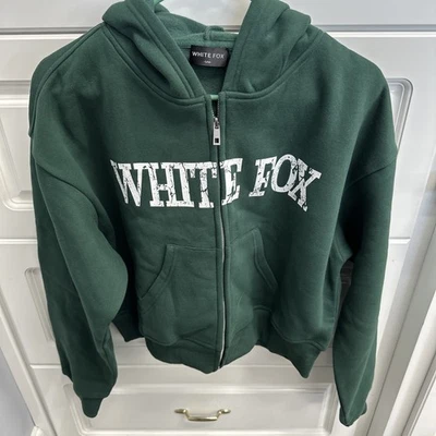 Women’s White Fox Full Zip Hoodie Hooded Sweatshirt, Forest Green, S/M - Image 1 of 4