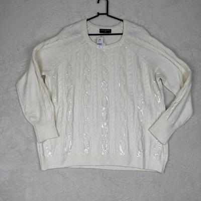 Suéter feminino Lane Bryant novo com etiquetas malha cabo lantejoulas gola redonda creme tamanho 18/20 - Imagem 1 de 4