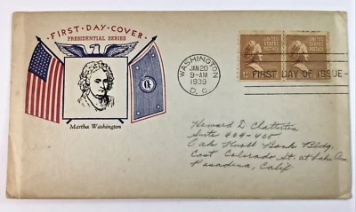 FDC Presidential Series Martha Washington Washington DC Jan 20 1939 1-1/2 Cent - Image 1 of 4