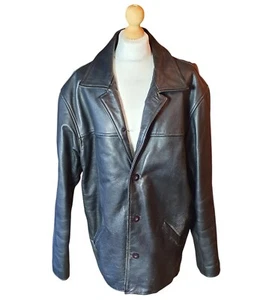 Helium Men's Vintage Black 100% Leather Jacket UK Size XL Thick Heavy Old Skool - Picture 1 of 17