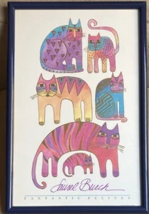 Vintage 1988 Laurel Burch gerahmter Litho Kunstdruck Bild Katzen fantastische Felines - Bild 1 von 12
