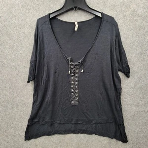 Emma & Sam Womens Black Top Size XS Shortsleeve Lace Up USA Made - Picture 1 of 5