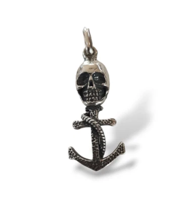 PENDENTE ANCORA CON TESCHIO E FUNE IN ARGENTO 925 BRUNITO - Immagine 1 di 2