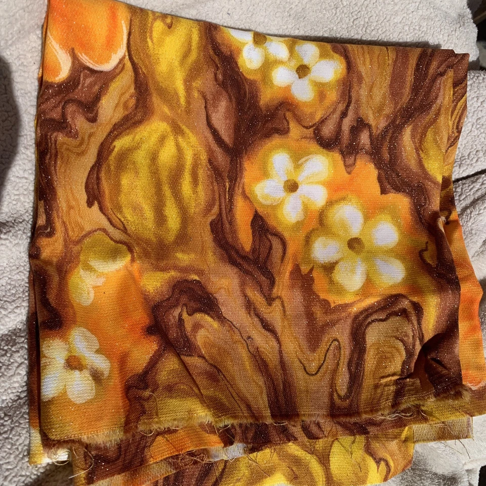 "Tela estilo tela de corteza vintage años 60 70 mármol mod floral dorado brillante 44x44""" Foto 1 de 4
