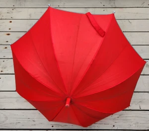 Kid's Solid Red Stick Umbrella with Hook Handle & Reflective Trim Made in Canada - Picture 1 of 5