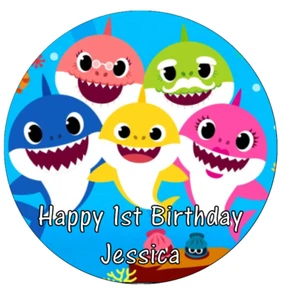 Papel de oblea comestible con tapa de pastel personalizada Baby Shark 7,5" para cualquier ocasión - Imagen 1 de 3