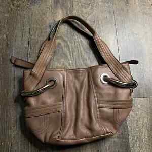 B. Makowsky Womens Tote Shoulder Handbag Brown Leather Animal Print Lined