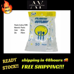 50pcs White Plastic Forks Strong Disposable Cutlery Birthday Wedding BBQ Party - Picture 1 of 6