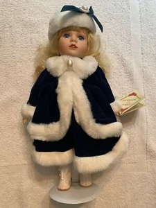 Porcelain Doll 13" Collectors Choice by Barbara Collins Dk Blue Winter Coat - Picture 1 of 8