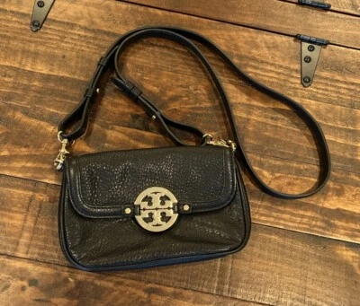 Tory Burch Amanda Crossbody Bag Black Leather Logo Gold Hardware Small - Image 1 of 4