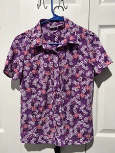 Laura Scott Wonen’s Purple floral short sleeve shirt Size PM - Picture 1 of 1