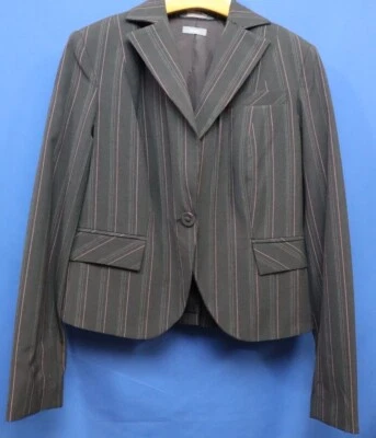 Blazer para mujer Hillard & Hanson de un botón forrado elástico talla 4 negro a rayas Foto 1 de 4