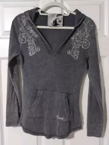 Guess Shirt Damen M grau Nieten Wellen Hoodie Langarm - Bild 1 von 8