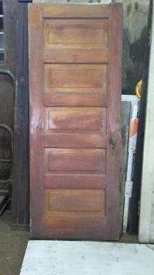 Salvaged Interior Wood Wooden Door 5 Panels *For Restoration* - Image 1 of 4