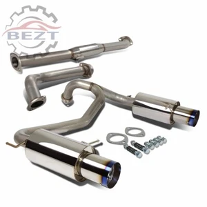 DUAL 4" BURNT MUFFLER TIP CATBACK EXHAUST SYSTEM FOR 03-06 TIBURON V6 2.7L STEEL - Picture 1 of 7