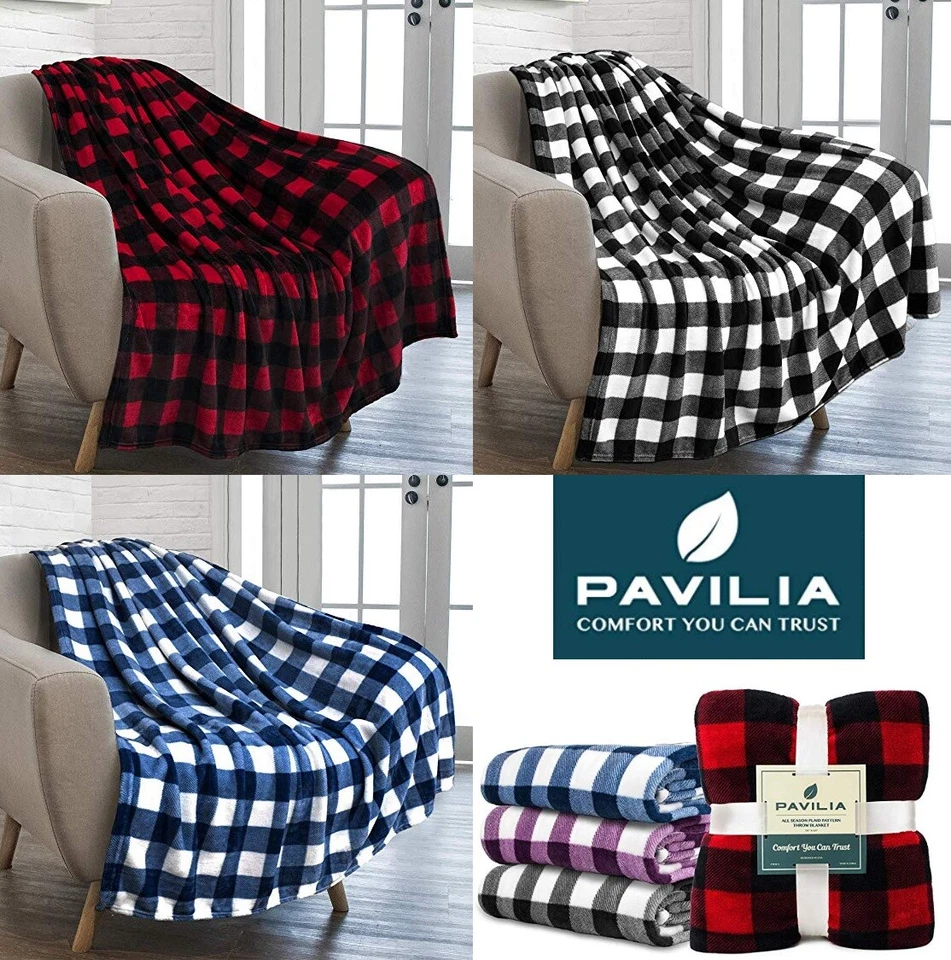 Plaid Buffalo Checkered Fleece Throw Blanket Soft Holiday Accent Decor Blanket - Image 1 of 4