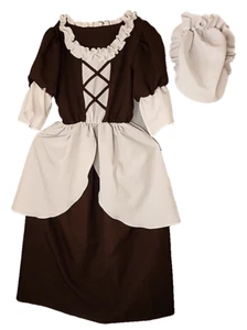 Vintage Prairie Colonial Pioneer Costume Brown White Mop Cap Child Size 12-14 - Picture 1 of 7